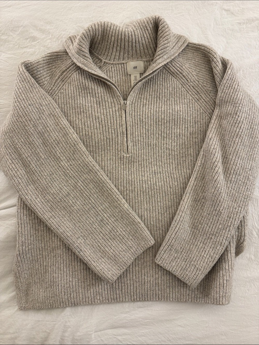 H&M Women’s Half-Zip Ribbed Sweater - Light Beige and Grey